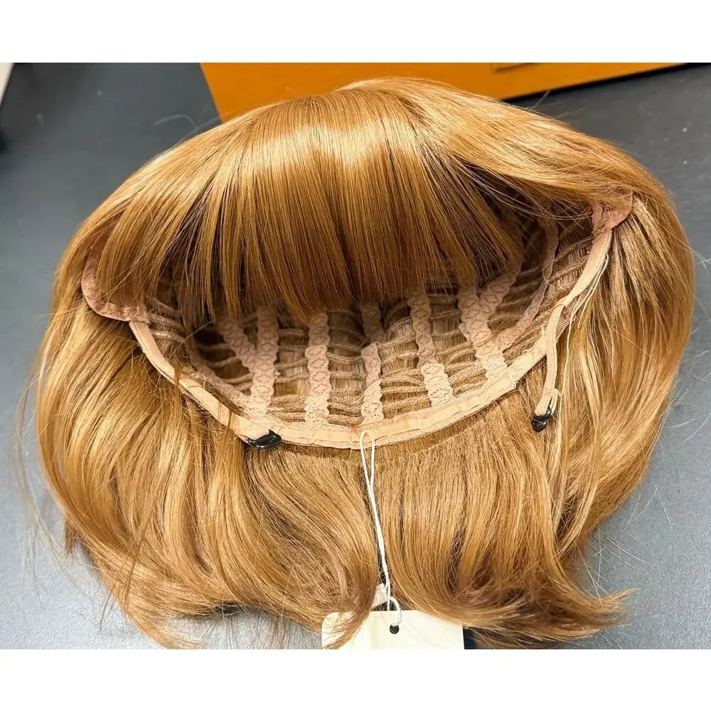 WigsBuy Strawberry Blonde Synthetic Bob Wig with Bangs Short Straight 12